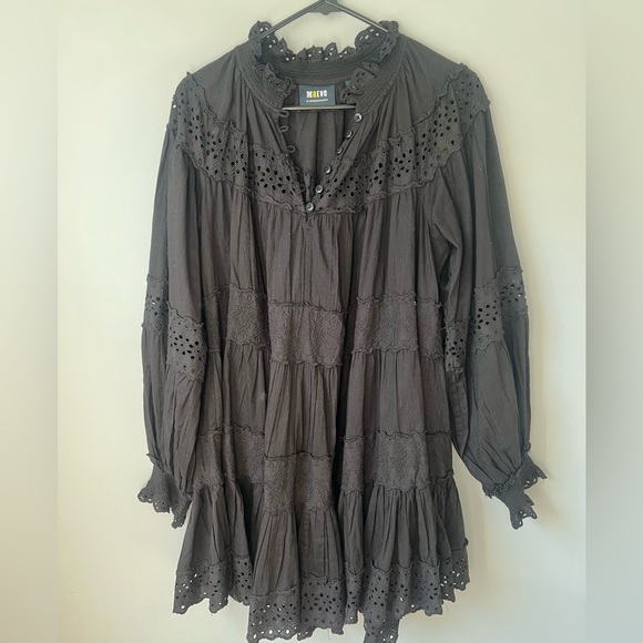 Anthropologie Maeve Long-Sleeve Lace Mini Dress Black Size Medium - Picture 5 of 5